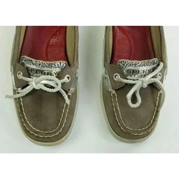 Sperry 6.5M Women's One Eye Brown Silver Paisley Pattern Non Marking Boat Shoes - Picture 4 of 12